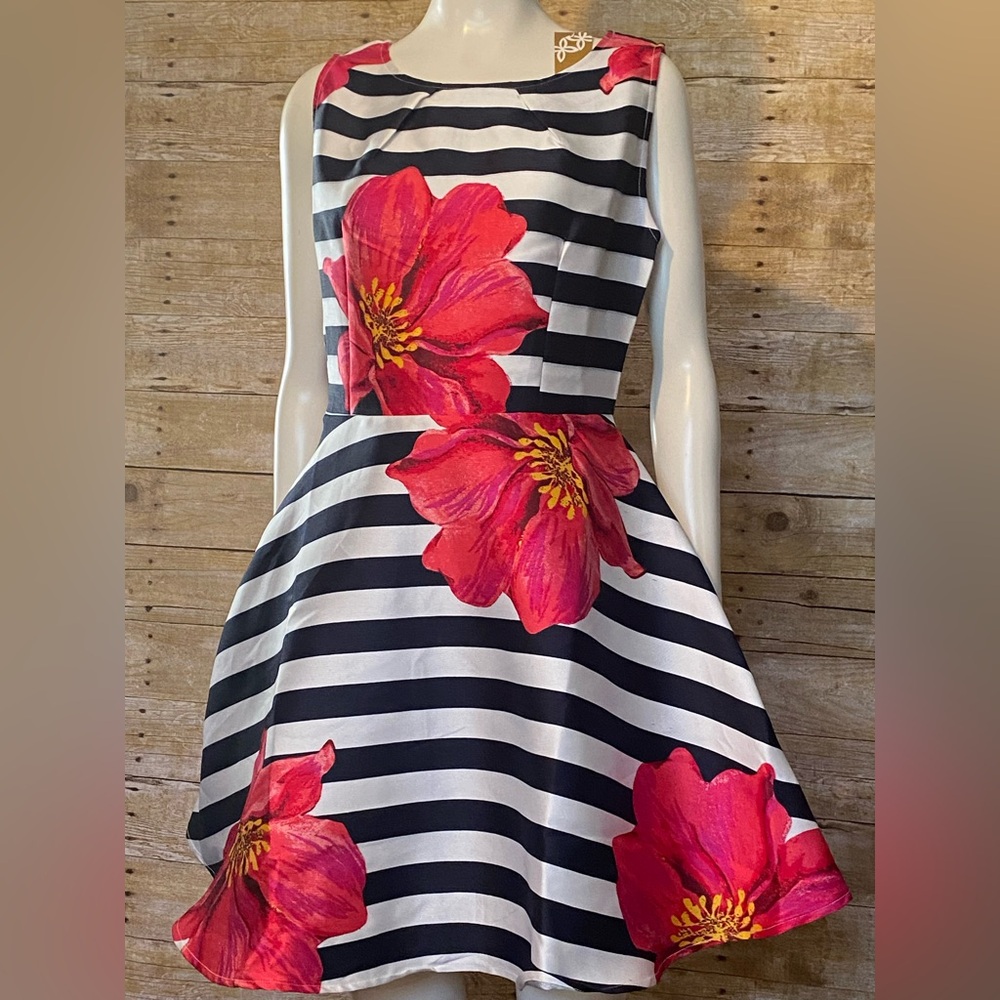 NWTS LARA Holiday Black and White Striped Dress